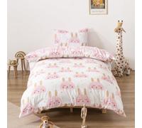 Parure de lit Enfant Fille et garçon en Jolis Motifs - Linge de lit 160x220 Housse de Couette Enfant 1 Personne avec taie Oreiller 50 x 70 Tissu Confort Respirant (Lapin Magique)