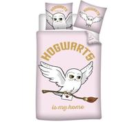 Parure de lit réversible HP - Hedwige la Chouette - -Hogwarts is my home- - Rose - 140 cm x 200 cm,