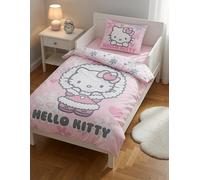 Parure de Lit Enfant Hello Kitty 100% Coton - Housse de Couette Bébé Réversible 100x135 cm et Taie d'oreiller 40x60 cm - Certifiée Oeko-Tex Standard 100 - Rose et Gris Motifs Hivernaux