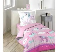 Douceur d'Intérieur Parure de lit Licorne 2 pièces 140 x 200 cm 100% coton Violet