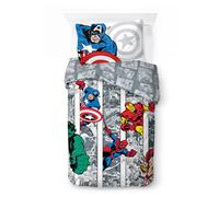 Jay Franco Marvel Comics Comic Cool, Parure de lit Enfant 140x200 cm, 100% Coton, lit 1 Personne - Comprend Housse de Couette & taie d'oreiller - Convient aux Lits de 90x190cm à 90x200cm