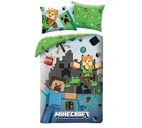 Parure de Lit Enfant Minecraft - 100% Coton - Housse de Couette Réversible 140x200 cm + Taie d'oreiller