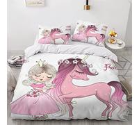 Parure de Lit Enfant Pégase Magique Princesse Fée et Château Enchanté Housse de Couette 220cm x 240cm avec Fermeture Éclair Housse Couette 2 Personnes Microfibre Imprimé + 2 Taie d'oreiller 50x75cm