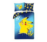 Parure de Lit Enfant Pokémon Pikachu - Housse de Couette 140x200 cm + Taie d’Oreiller 70x90 cm - Licence Officielle - 100% Polyester - Lit 1 Personne