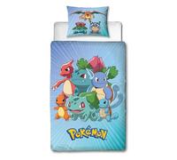 Parure de Lit Enfant Pokémon, pour lit 1 Place, Housse de Couette Réversible 140x200 cm et Taie d'oreiller 63x63 cm, Textile Doux Oeko-Tex
