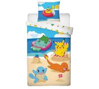 Parure de Lit Enfant Pokémon pour Lit 1 Place, Housse de Couette Réversible 140x200 cm, Taie d'oreiller 63x63 cm, Textile Doux Certifié Oeko-Tex