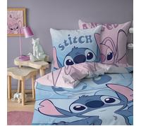 Parure de lit enfant réversible 100% Coton - DISNEY STITCH MAGIC DUO - Bleu/rose - 140x200+63x63cm
