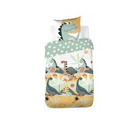 Parure de lit Enfant Réversible Dinosaures Prehisto Vert - CÔTE DECO - 140x200cm + 1 taie d'oreiller 63x63cm