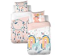 Parure de lit Enfant Réversible Licorne Rose et Attrape rêves : Housse de Couette 140x200cm + 1 taie d'oreiller 63x63cm 100% Coton adouci