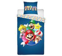 Parure de Lit Enfant Super Mario et Ses Amis, Lit 1 Place, Housse de Couette réversible 140x200 et Taie d'oreiller, 63x63 cm