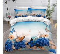 Parure De Lit Enfant X Dm D Imprim¿¿ Papillon Housse De Couette Personne + Taies D'oreillers X Cm Bleu Housse Couette Microfibre (Papillon B,X Cm)