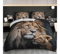 Parure de Lit Famille de Lions Animaux Housse de Couette 200x200 cm et 2 Taie d'oreiller, Brun Douce et Hypoallergique Microfibre Parure de Couette 2 Personnes pour Enfant Ado et Adulte