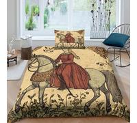 Parure De Lit Femmes à Cheval, Housse De Couette en Microfibre Imprimée en 3D, Literie Art médiéval avec Taies d'oreiller pour Enfants Adolescents Single（135x200cm）