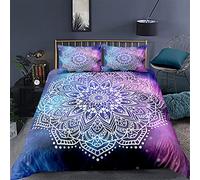 Parure de Lit Fille Femme 2 Personnes Mandala Floral Ethnique Bohème Romantique Motif Beige Rose Violet Polyester Microfibre Housse de Couette et Taie d'oreiller 50x75 cm (Multicolor 1, 200x200 cm)