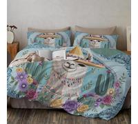 Parure De Lit Fleurs Cactus Alpagas Housse Couette Style Mexicain Garçons Filles Léger avec Fermeture, Bleu Clair Housse De Couette 240 x 260 cm Décor 3 PièCes