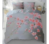 Parure de Lit Fleurs de Cerisier, Housse de Couette Floral Branche d'arbre Peinture à l'huile Microfibre Linge de Lit 240x260 2 Personnes Literie avec Fermeture Éclair et 2 Taies D'oreiller 80x80 cm