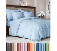 Parure de lit Full size à housse de couette extra douce 203,2 x 228,6 cm, 2 taies d'oreiller, fermetures éclair, attaches, entretien facile, ne se décolore pas, respirante, style hôtel, bleu ciel