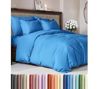 Parure de lit Full size à housse de couette extra douce 203,2 x 228,6 cm, 2 taies d'oreiller, fermetures éclair, attaches, entretien facile, ne se décolore pas, respirante, style hôtel, bleu roi