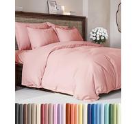 Parure de lit Full size à housse de couette extra douce 203 x 228,6 cm, 2 taies d'oreiller, fermetures éclair, attaches, entretien facile, ne se décolore pas, respirante, style hôtel, rose layette