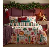 Parure de lit Furn All Wrapped Up - Parure de lit réversible de Noël avec Motifs Cadeaux et Rayures (Émeraude/Rouge - King)