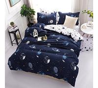 Parure de lit Galaxy Planète Motif Polyester-Coton Bleu Housse de Couette Simple Double King Size (200 x 200cm)