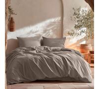 Parure de lit GAMUSI pour lit de 135/140 cm, unie 100% coton, housse de couette 220x220 cm et 2 taies d'oreiller, respirant, doux, couleur gris foncé
