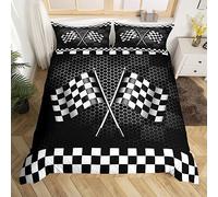 Parure de lit géométrique en nid d'abeille pour lit super king size, housse de couette en microfibre avec 2 taies d'oreiller, motif drapeau à carreaux noir et blanc, pour femme adulte, 3 pièces