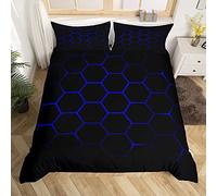 Parure de lit géométrique hexagonale avec Housse de Couette en nid d'abeille pour garçons pour Enfants Adolescents Grille colorée Art néon décor Housse de Couette Bleu Noir Chambre Collection 220x240