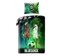 Halantex Blue Lock Parure de lit en coton avec housse de couette de 140 x 200 cm et taie d'oreiller 70 x 90 cm Motif football Multicolore