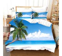 Parure De Lit Happy Holiday Beach Sky Cloud, Housse De Couette Imprimée En 3d, Motif Cocotier, Taie D'oreiller, Queen Size Et King Size, 2/3 Pieces, Textile De Maison, Couvre-Lit