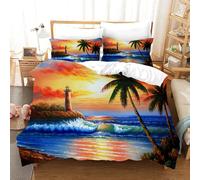 Parure De Lit Happy Holiday Beach Sky Imprimée En 3d Avec Housse De Couette Et Taie D'oreiller, Motif Cocotier, Queen Et King Size, 2/3 Pieces, Textile De Maison, Couvre-Lit