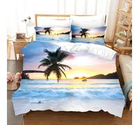 Parure De Lit Happy Holiday Beach Sky Sunset, Housse De Couette Imprimée En 3d, Motif Cocotier, Taie D'oreiller, Queen Size Et King Size, 2/3 Pieces, Textile De Maison, Couvre-Lit