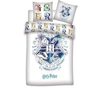 Parure de Lit Harry Potter Blanche 100% Coton, Housse de Couette 140x200cm et Taie d'oreiller 65x65cm