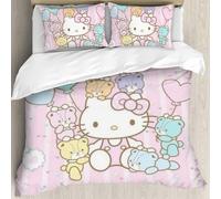 Parure De Lit Hello Cat Kitty 3 Pieces, Rose, Pleine Grandeur, Imprimée En 3d, Motif Hello Cat Kitty Avec Ses Amis, Pour Adolescents, Garçons Et Filles, Cadeau Ideal Pour La Décora