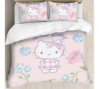 Parure De Lit Hello Cat Kitty, Jolie Parure De Lit Rose, 3 Pieces, Housse De Couette, Draps, Taille King Size
