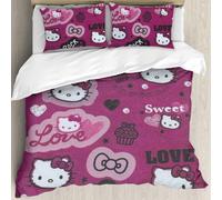Parure De Lit Hello Cat Kitty Pour Filles ¿ Housse De Couette Réversible Imprimée Avec N?ud Papillon Et Taies D'oreiller ¿ Parure De Lit Mignonne Pour Garçons Et Filles