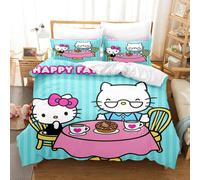 Parure De Lit Hello Kitty 3 Pieces Avec Housse De Couette Et Taie D'oreiller Pour Lit Double