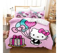 Parure De Lit Hello Kitty 3 Pieces Avec Housse De Couette Et Taie D'oreiller Pour Lit Double