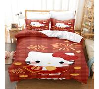 Parure De Lit Hello Kitty 3 Pieces Avec Housse De Couette Et Taie D'oreiller Pour Lit Double