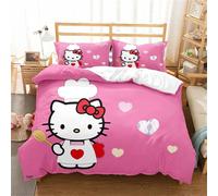 Parure De Lit Hello Kitty - Housse De Couette 100 % Coton Lavé, Respirante, Durable Et Douce - Qualité Hôtelière Avec Fermeture Éclair, Hk