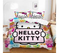 Parure De Lit Hello Kitty - Housse De Couette 100 % Coton Lavé, Respirante, Durable Et Douce - Qualité Hôtelière Avec Fermeture Éclair, Hk