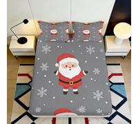 Parure de lit Housse Christmas Santa Claus 3D Printed Microfibre Drap-Housse Gris antidérapant décor Chambre Cadeau 90x200x25cm