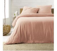 Parure de lit Housse de couette 2 personne + 2 taies d'oreiller en gaze de coton 240 x 220 cm coloris rose