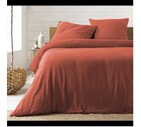Parure de lit Housse de couette 2 personne + 2 taies d'oreiller en gaze de coton 240 x 260 cm coloris terracotta