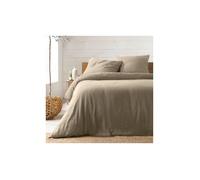 Parure de lit Housse de couette 2 personnes + 2 taies d'oreiller en gaze de coton 240 x 260 cm coloris sable