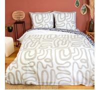 Parure de lit - Housse de Couette - 220x240 cm - 100% Coton - Géométrique Réversible - Beige Noir
