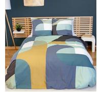 Parure de lit - Housse de Couette - 220x240 cm - 100% Coton - Motif géométrique - Bleu, Jaune