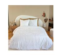 Parure de lit - Housse de Couette - 220x240 cm - 2 Taies d'oreiller - Motif géométrique - Coton lavé