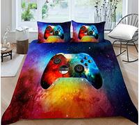 Parure De Lit Housse De Couette Adulte Hommes Ado Enfants Garçons 3D Gamepad Jeu Manette Motif Microfibre 1/2 Personne Gamer Console Couleur Galaxie Foudre Moderne (Bleu orange,240x260 cm)