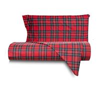 Parure de lit housse de couette avec housse de couette imprimé fantaisie 100 % coton Made in Italy une place et demie écossaise rouge